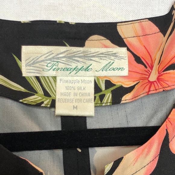 Vintage Pineapple Moon Boxy Silk Top Hawaiian M - Picture 4 of 7